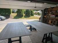 Painted panels drying in the garage, photo by me, 2023-06-01